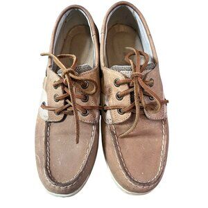 Sperry women's Leather & Canvas Boat Shoes Size 7 Tan & White